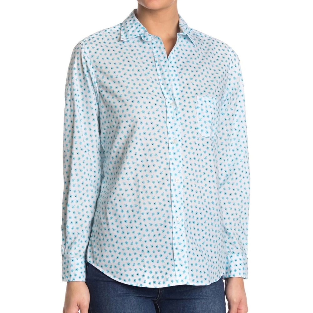 Grayson | The Hero Floral Print Cotton Shirt in Claire Blue White Size 2 Small